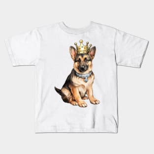 Watercolor German Shepherd Dog Wearing a Crown Kids T-Shirt